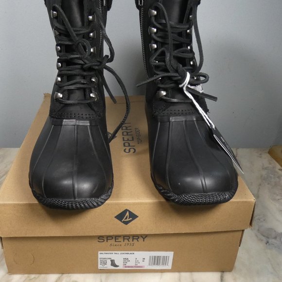 Sperry womens Saltwater Tall Leather Cozy Rain Boot, Black, 7 US - Picture 5 of 10